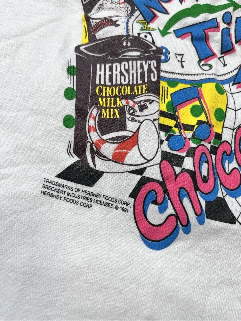 Vintage 1991 Kids Hersheys Chocolate Milk Syrup White T Shirt